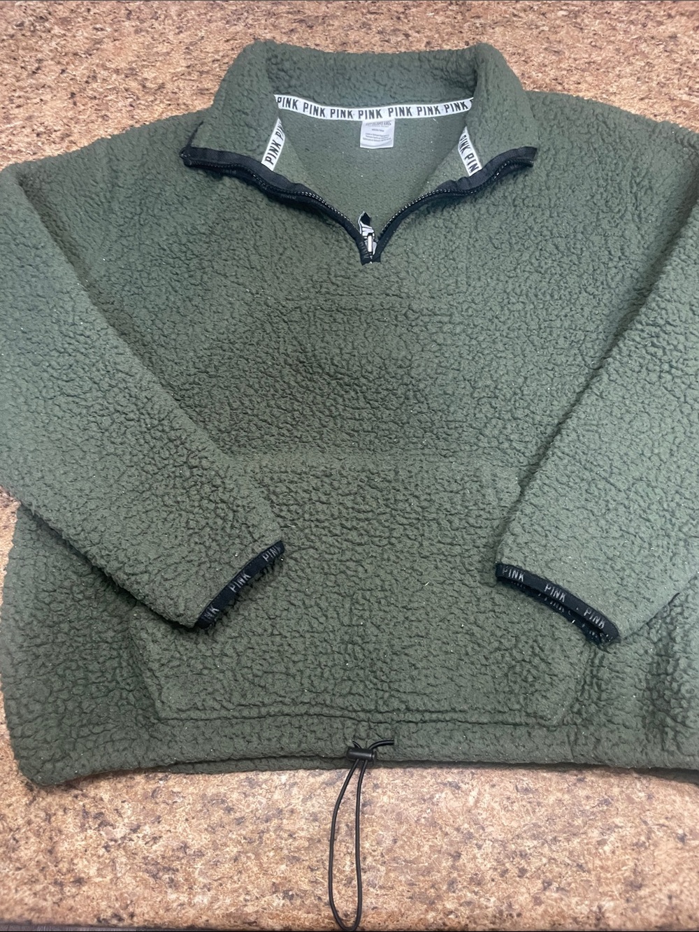 PINK Victoria's Secret Olive Green Sherpa Half-Zip Pullover Medium